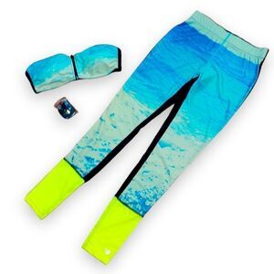 Forever 21 Neon Yellow Ocean Print Leggings US XS And Top US M Set NWOT